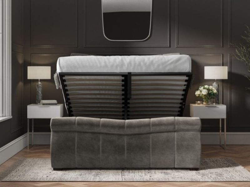 Emporia Bosworth 5ft Kingsize Mid Grey Velvet Fabric Ottoman Sleigh Bed
