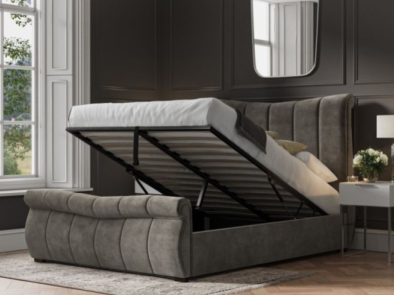Emporia Bosworth 5ft Kingsize Mid Grey Velvet Fabric Ottoman Sleigh Bed