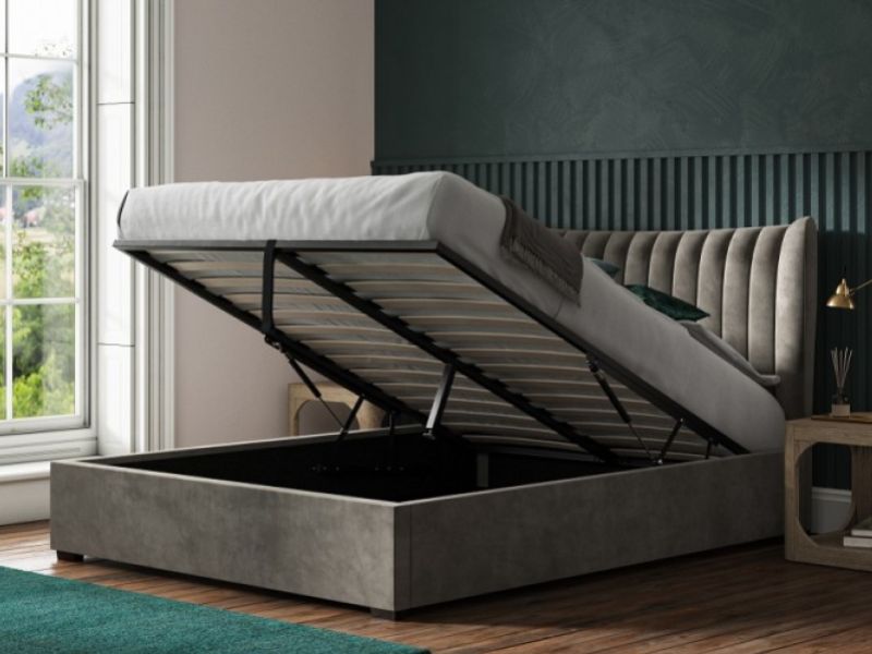Emporia Harcourt 5ft Kingsize Mid Grey Velvet Fabric Ottoman Bed