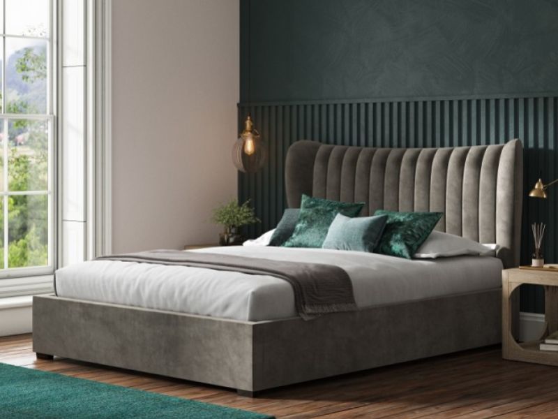 Emporia Harcourt 4ft6 Double Mid Grey Velvet Fabric Ottoman Bed