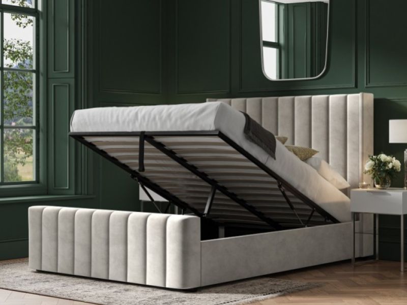 Emporia Kilworth 6ft Super Kingsize Light Grey Velvet Fabric Ottoman Bed