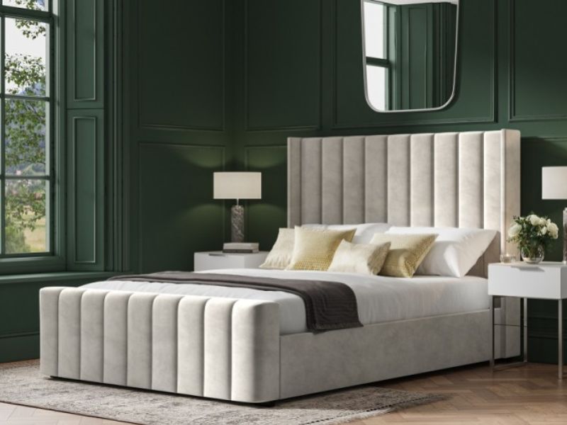 Emporia Kilworth 5ft Kingsize Light Grey Velvet Fabric Ottoman Bed