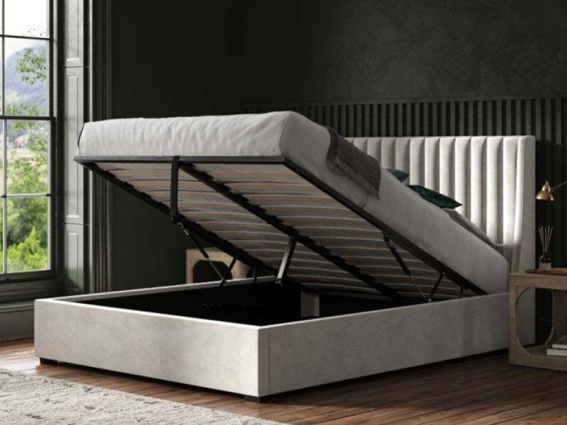 Emporia Bramcote 6ft Super Kingsize Light Grey Velvet Fabric Ottoman Bed