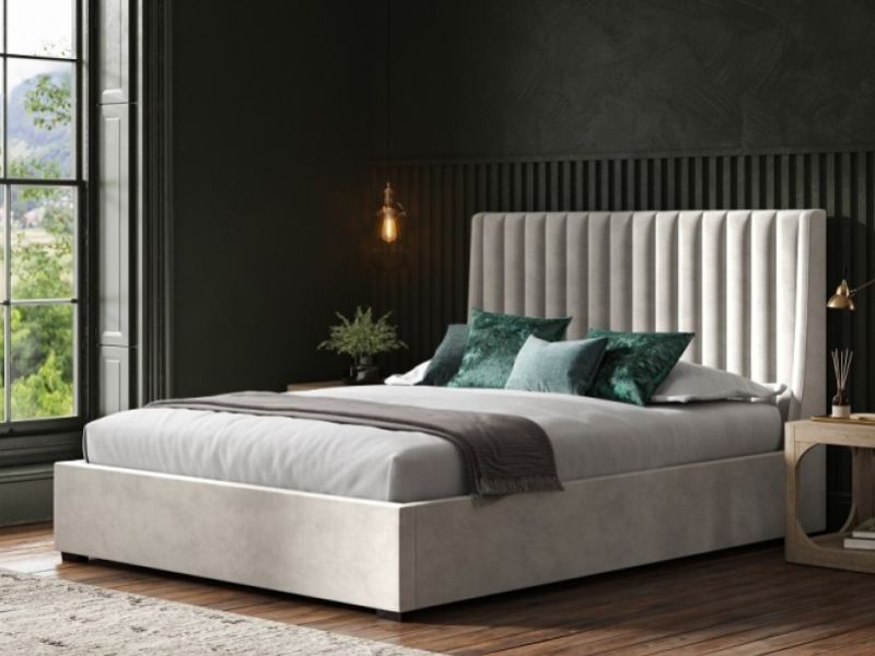 Emporia Bramcote 5ft Kingsize Light Grey Velvet Fabric Ottoman Bed