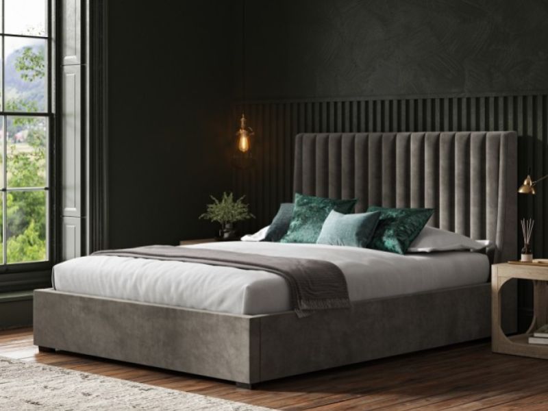 Emporia Bramcote 6ft Super Kingsize Mid Grey Velvet Fabric Ottoman Bed