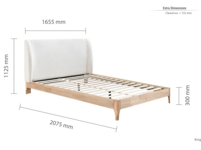 Birlea Halfden 5ft Kingsize Wood And White Boucle Fabric Bed Frame