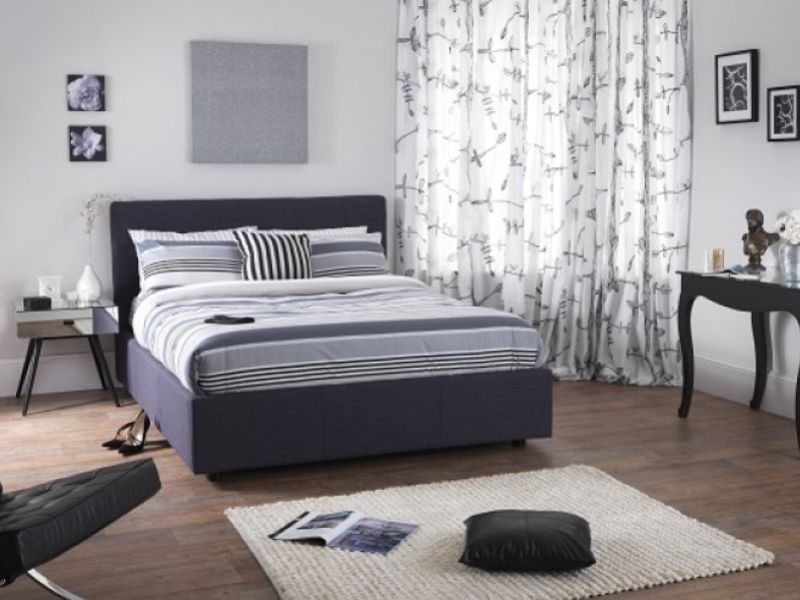 Serene Lucca 4ft Small Double Oxford Blue Fabric Ottoman Bed Frame