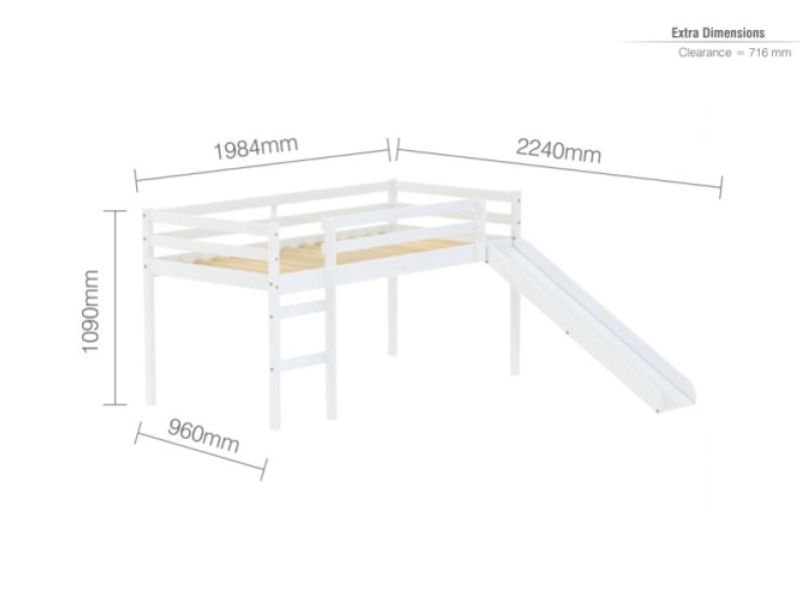 Birlea Frankie 3ft Single White Wooden Midsleeper Bed With Slide