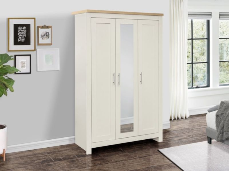 Birlea Highgate Cream And Oak Finish 3 Door Wardrobe With Mirror