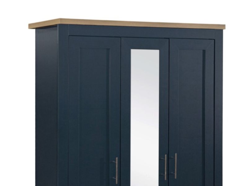 Birlea Highgate Navy Blue And Oak Finish 3 Door Wardrobe With Mirror