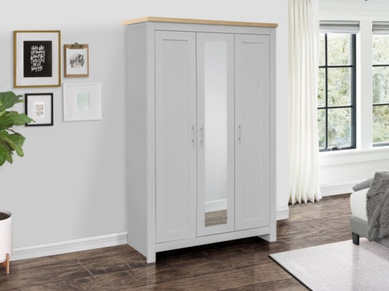 Birlea Highgate Grey And Oak Finish 3 Door Wardrobe With Mirror