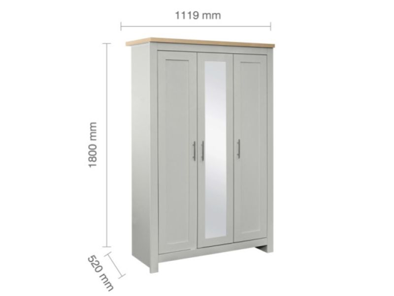 Birlea Highgate Grey And Oak Finish 3 Door Wardrobe With Mirror