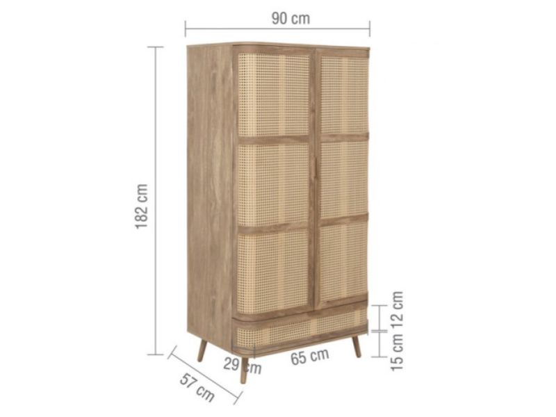 Birlea Noah Rattan 2 Door 1 Drawer Wardrobe