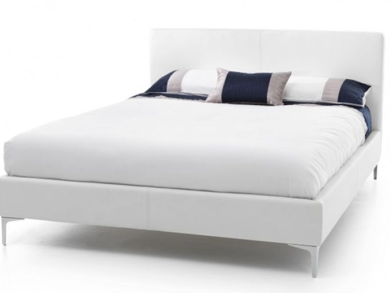 Serene Monza 4ft Small Double White, White Faux Leather Single Bed Frame
