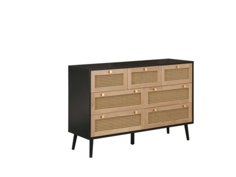 Birlea Croxley Rattan And Black Finish 7 Drawer Chest