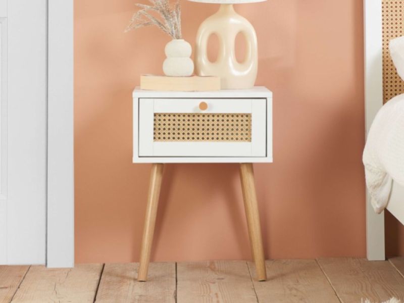 Birlea Croxley Rattan And White Finish 1 Drawer Bedside