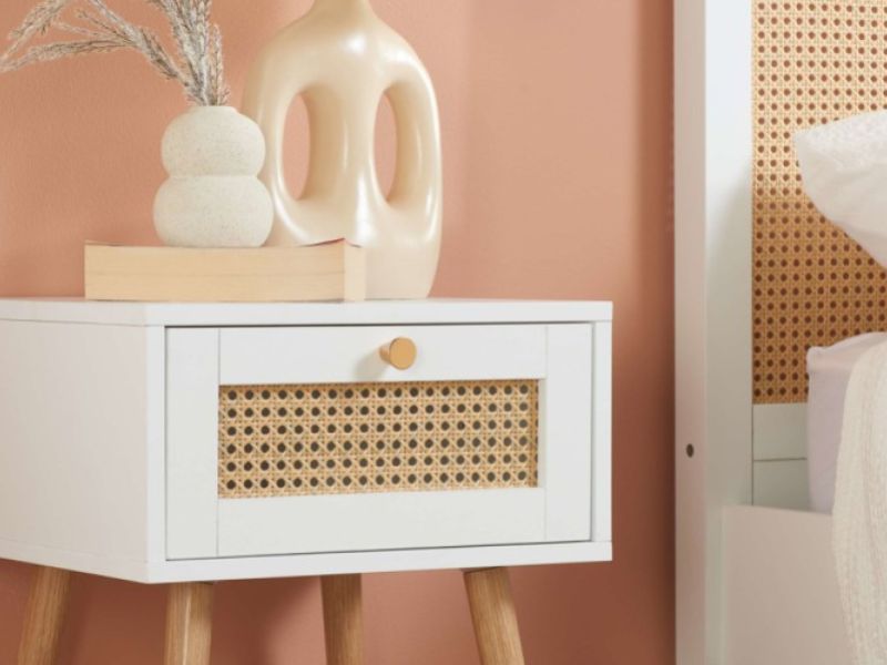 Birlea Croxley Rattan And White Finish 1 Drawer Bedside