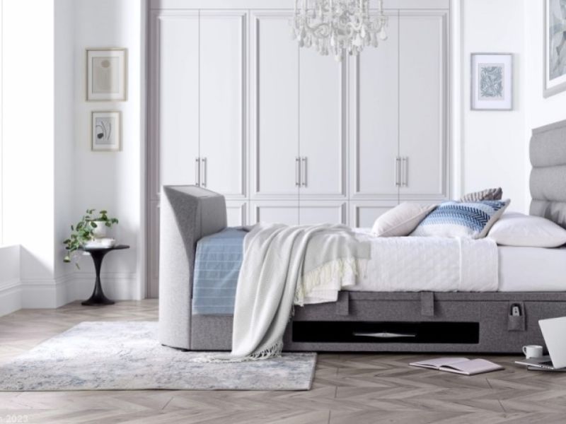 Kaydian Kirkley 6ft Super Kingsize Marbella Grey Fabric Ottoman TV Bed