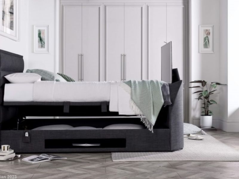 Kaydian Kirkley 6ft Super Kingsize Slate Grey Fabric Ottoman TV Bed
