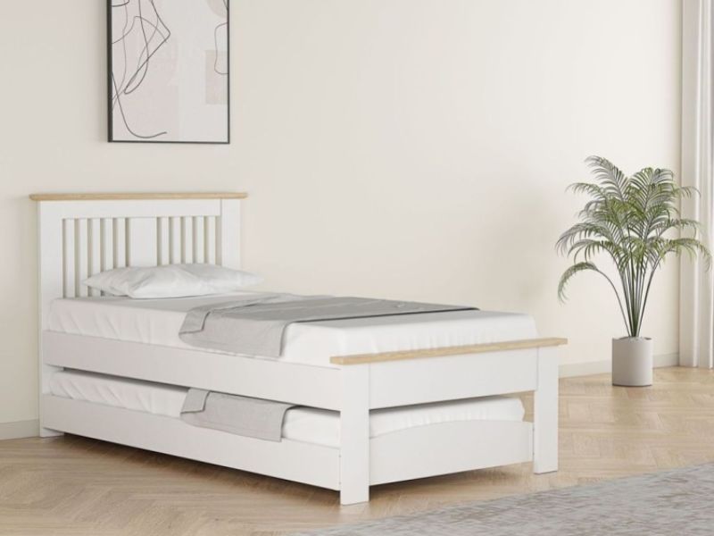 Flintshire Hendre 3ft Single White And Oak Finish Wooden Guest Bed