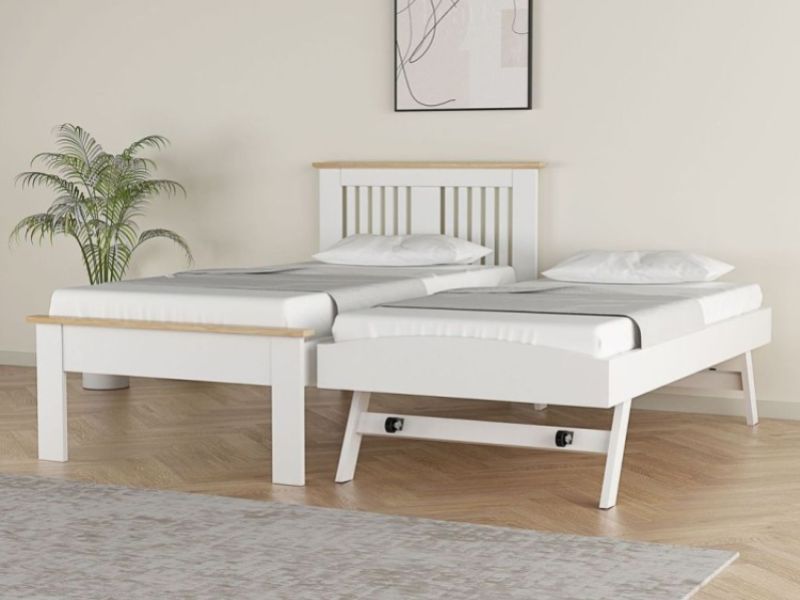 Flintshire Hendre 3ft Single White And Oak Finish Wooden Guest Bed