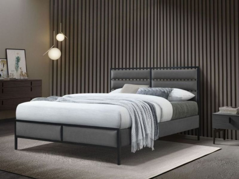 Flintshire Marford 5ft Kingsize Grey PU Leather And Metal Bed