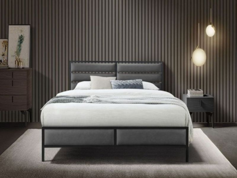 Flintshire Marford 5ft Kingsize Grey PU Leather And Metal Bed