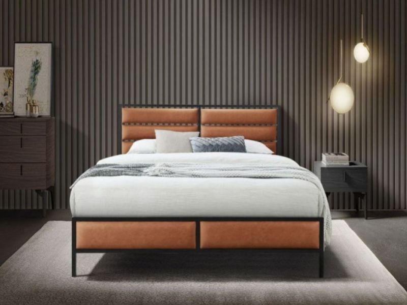 Flintshire Marford 4ft6 Double Tan PU Leather And Metal Bed
