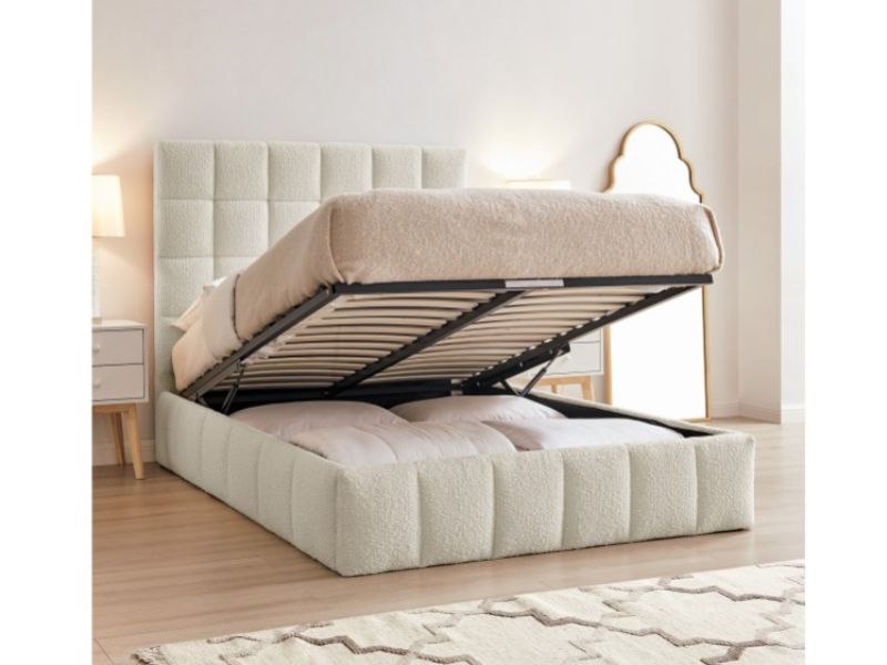 Limelight Starla Square 5ft Kingsize Ivory Boucle Fabric Ottoman Bed Frame