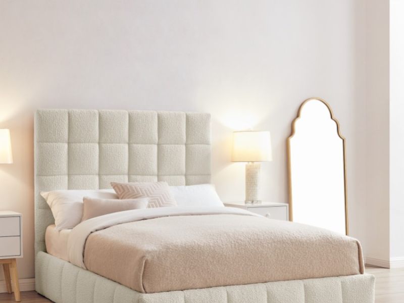 Limelight Starla Square 5ft Kingsize Ivory Boucle Fabric Ottoman Bed Frame