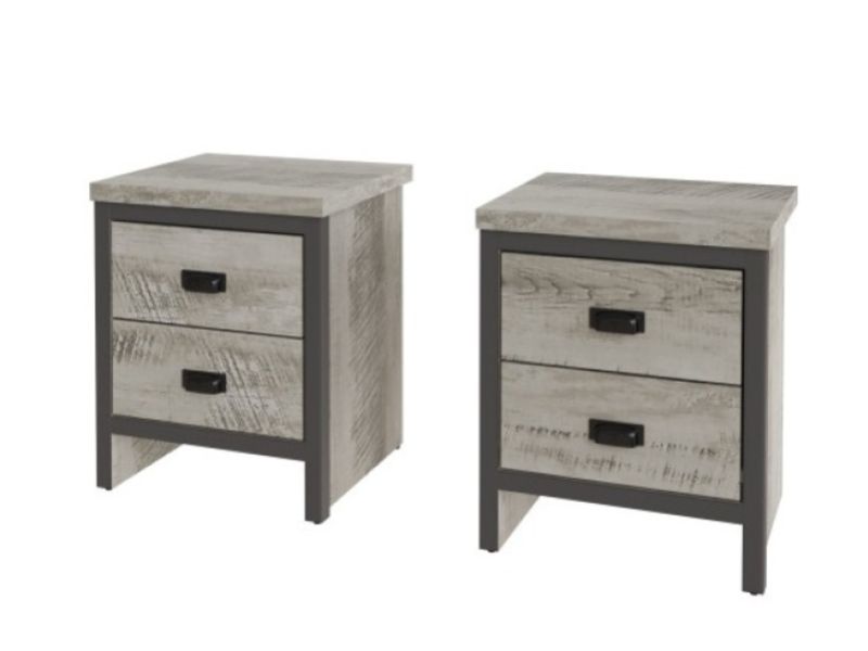 GFW Boston 2 Drawer Bedside Table PAIR in Grey