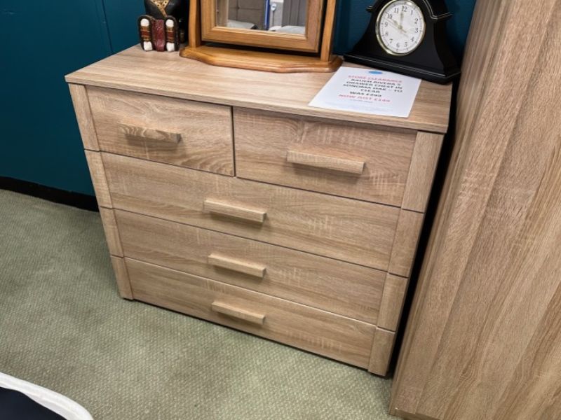 STORE CLEARANCE Rauch Rivera 5 Drawer Chest In Sonoma Oak