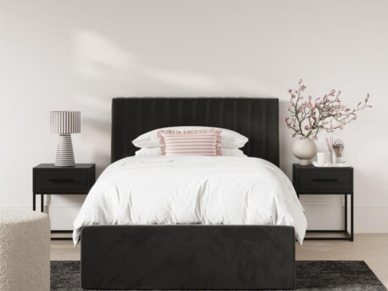 LPD Berlin 3ft Single Black Fabric Ottoman Bed Frame