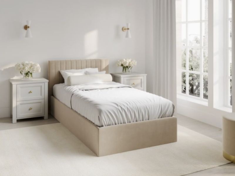 LPD Berlin 3ft Single Beige Fabric Ottoman Bed Frame