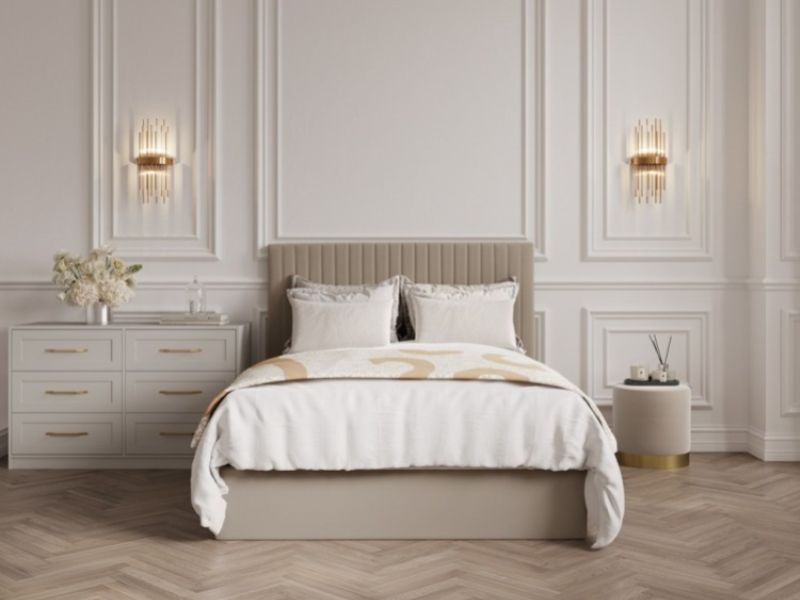 LPD Berlin TALL 5ft Kingsize Beige Fabric Ottoman Bed Frame