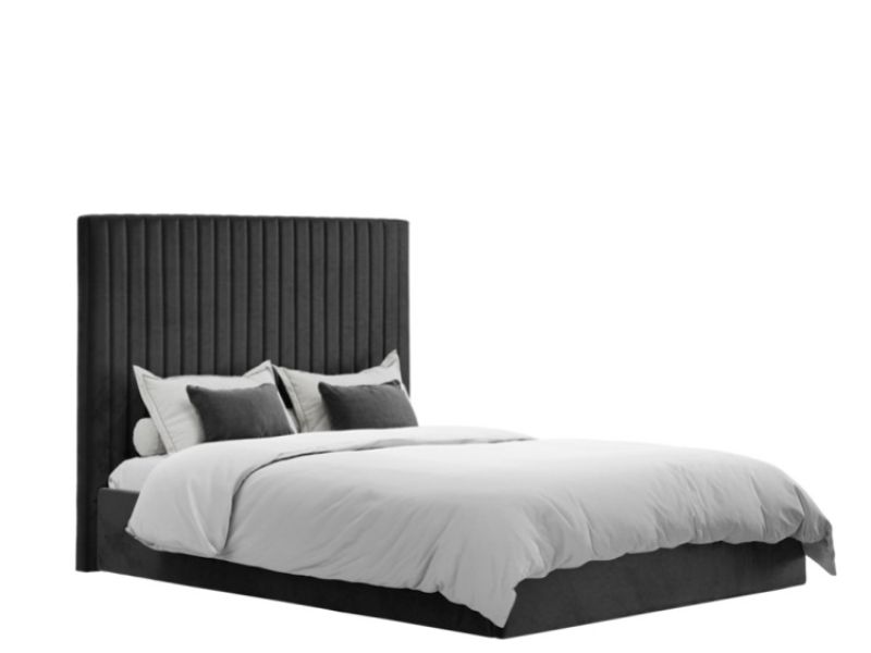 LPD Berlin TALL 5ft Kingsize Black Fabric Ottoman Bed Frame