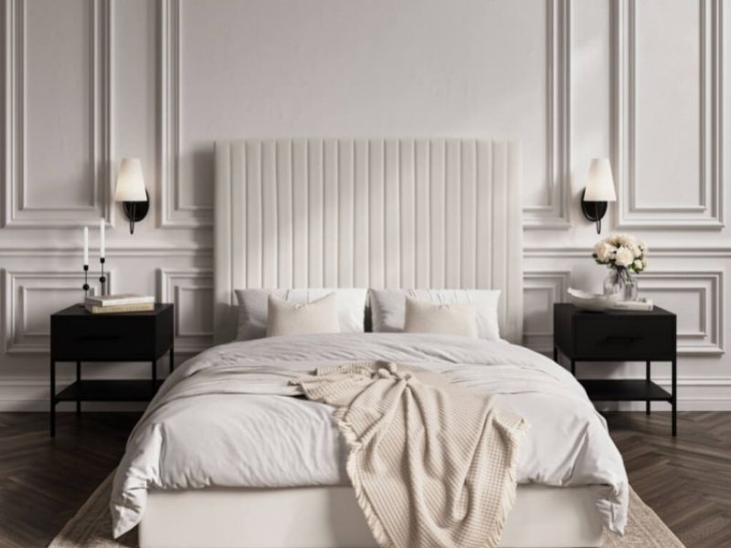 LPD Berlin TALL 6ft Super Kingsize Milk Fabric Ottoman Bed Frame