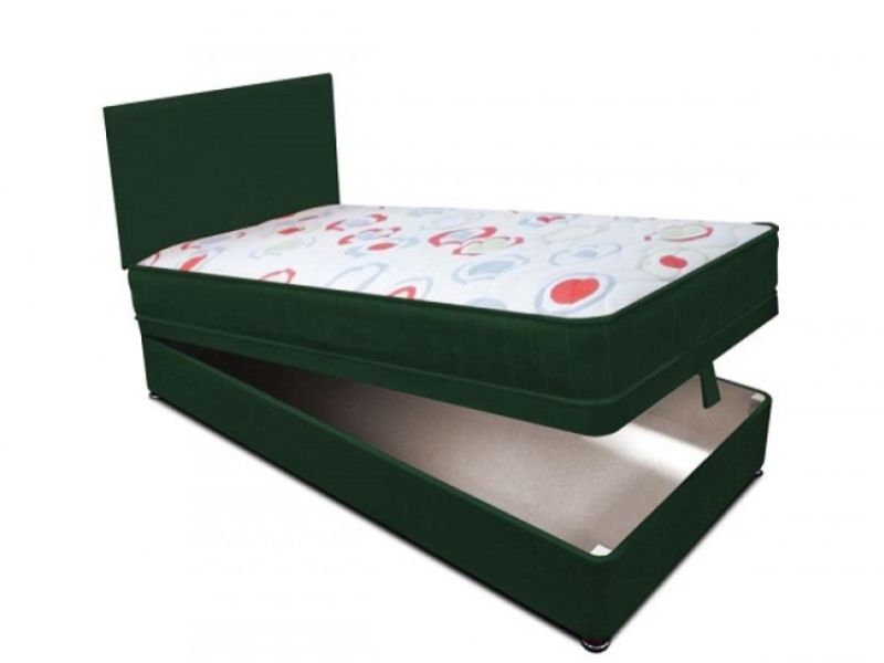 Joseph Planet Green 3ft Single Open Coil (Bonnell) Spring Ottoman Lift Divan Bed WITH FREE HEADBOARD