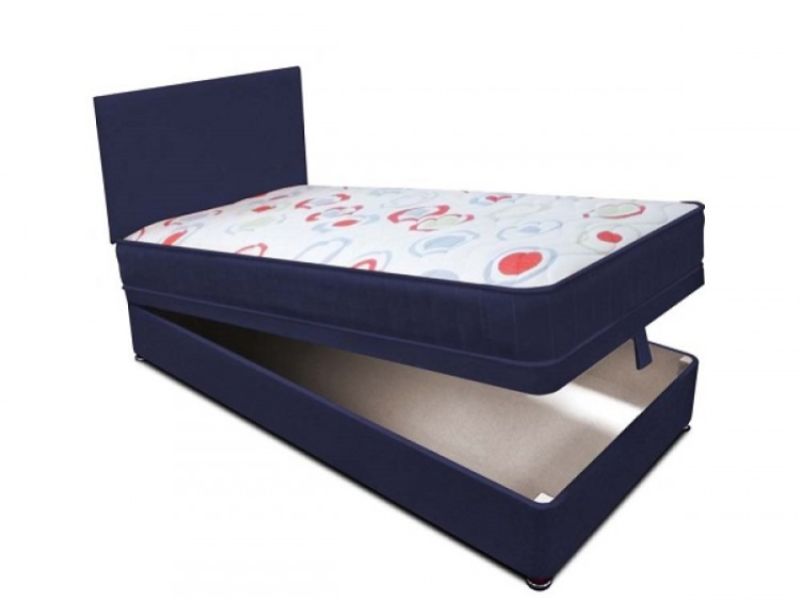 Joseph Planet Navy 3ft Single Open Coil (Bonnell) Spring Ottoman Lift Divan Bed WITH FREE HEADBOARD