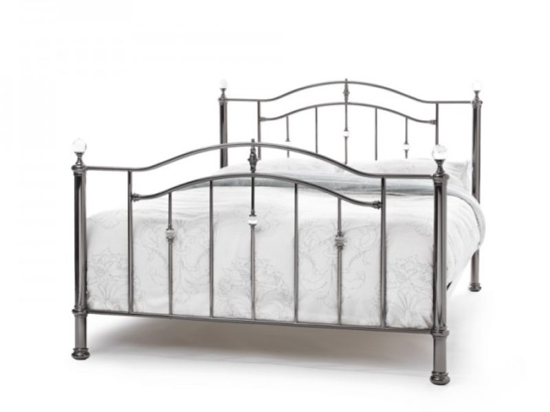 Serene Ashley 6ft Super King Size Black Nickel Metal Bed Frame with Crystals