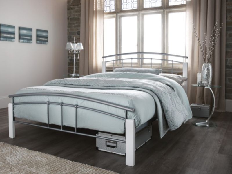 Serene Tetras 4ft6 Double Silver and White Metal Bed Frame