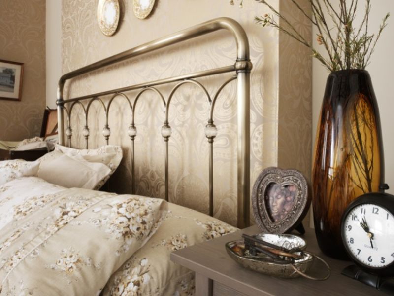 Serene Shilton 4ft Small Double Antique Brass Metal Bed Frame with Crystals