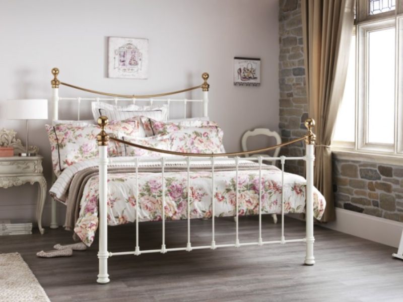 Serene Ethan Ivory Gloss with Brass 4ft6 Double Metal Bed Frame