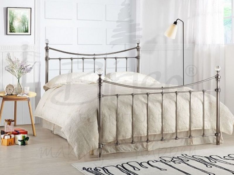 Birlea Alexa 4ft6 Double Brushed Nickel Metal Bed Frame with Crystals