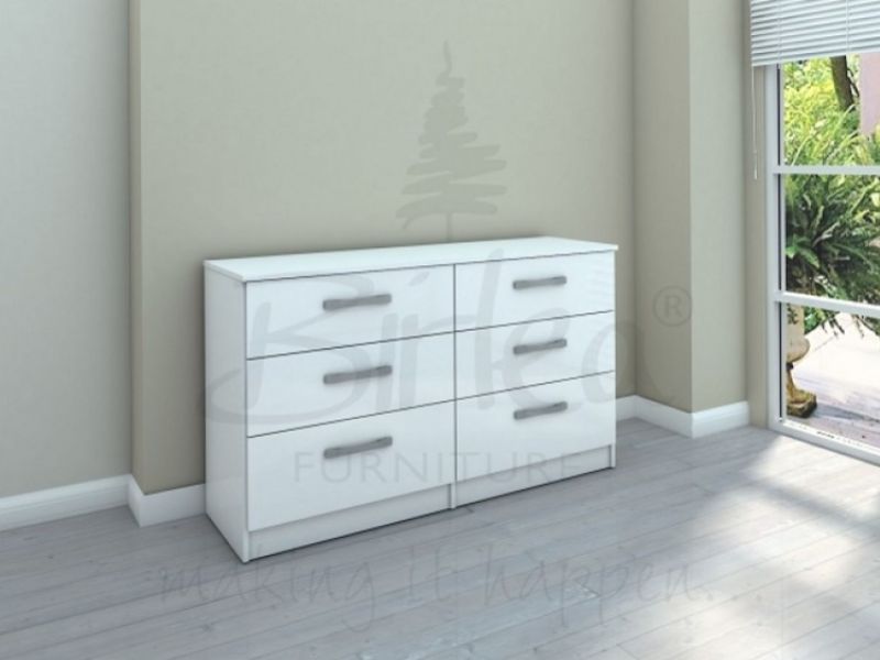 Birlea Lynx White Gloss 6 Drawer Wide Chest of Drawers