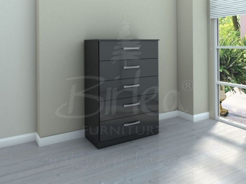 Birlea Lynx Black Gloss 5 Drawer Chest of Drawers