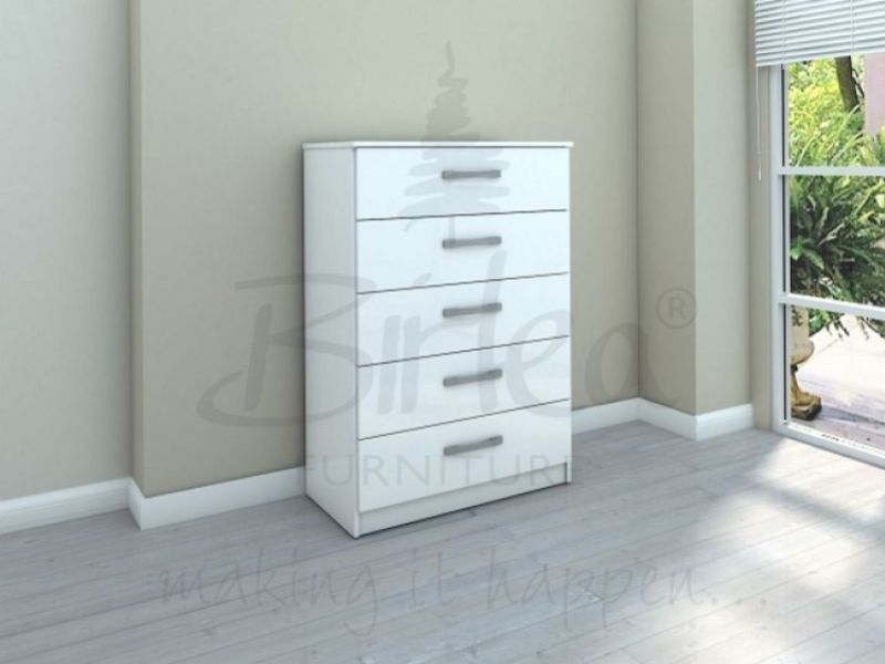 Birlea Lynx White Gloss 5 Drawer Chest of Drawers