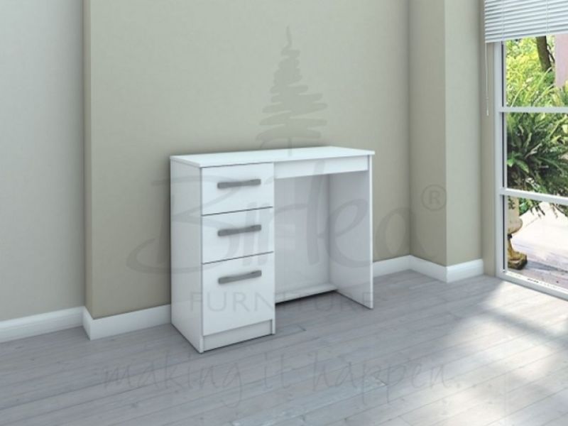 Birlea Lynx White with White Gloss 3 Drawer Single Pedestal Dressing Table