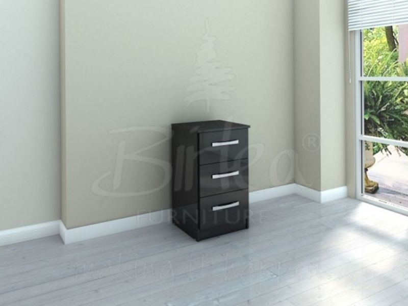 Birlea Lynx Black Gloss 3 Drawer Bedside