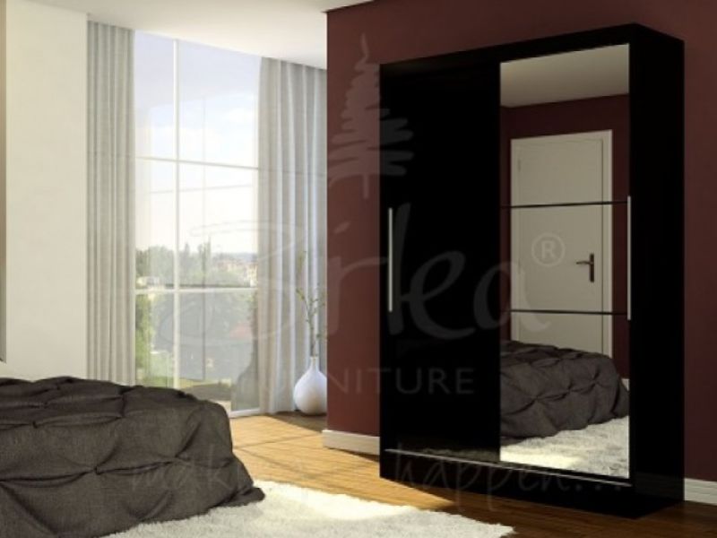 Birlea Lynx Black Gloss Sliding Door Wardrobe with Mirror